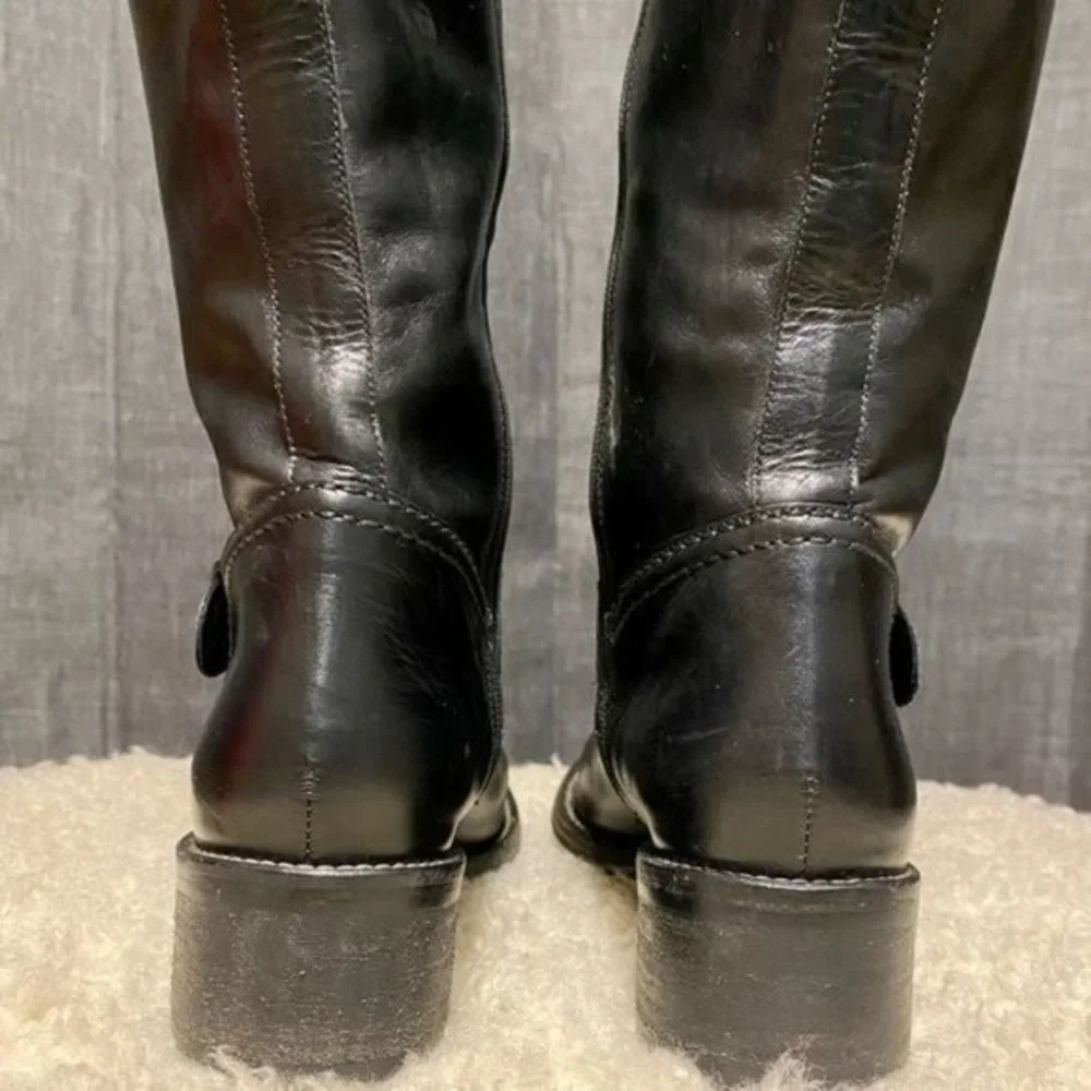 Cole Haan blk leather riding‎ boots w/ vibram soles